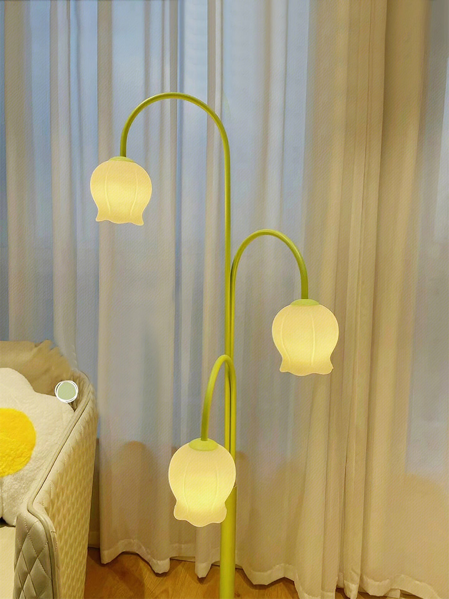 Bell Orchid Floor Lamp | Modern Minimalist Green & Glass Standing Light