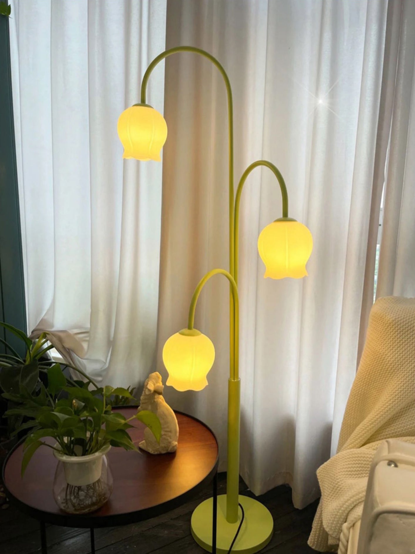 Bell Orchid Floor Lamp | Modern Minimalist Green & Glass Standing Light