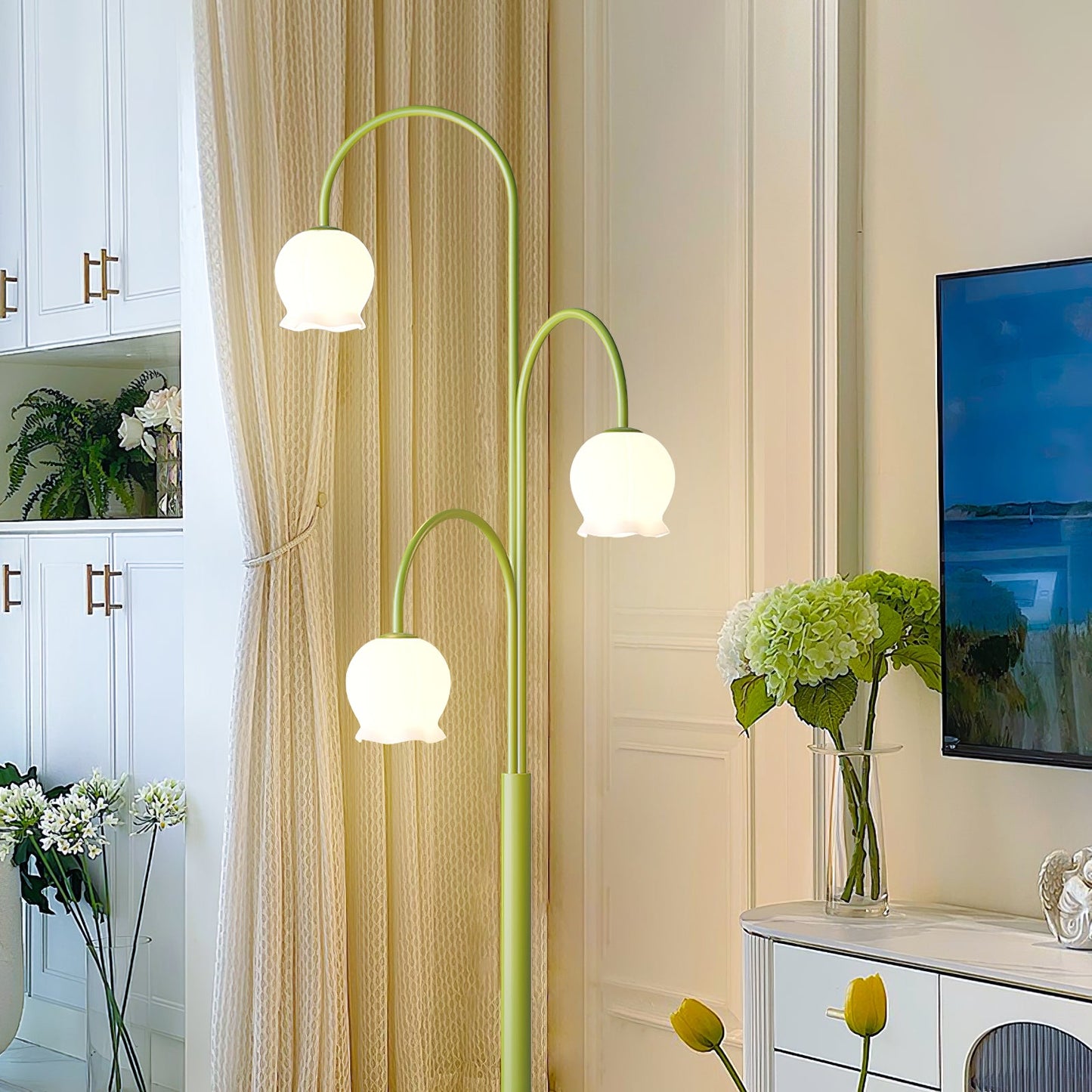 Bell Orchid Floor Lamp | Modern Minimalist Green & Glass Standing Light