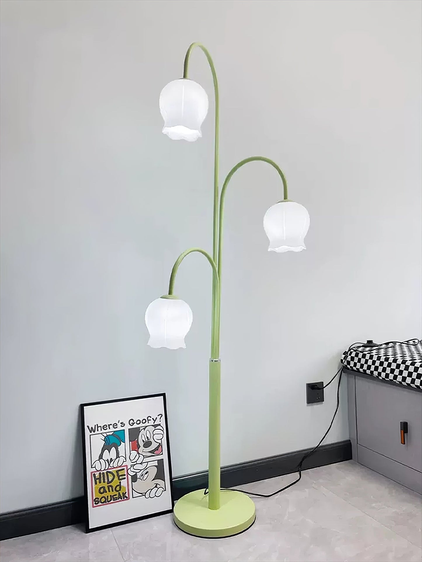Bell Orchid Floor Lamp | Modern Minimalist Green & Glass Standing Light