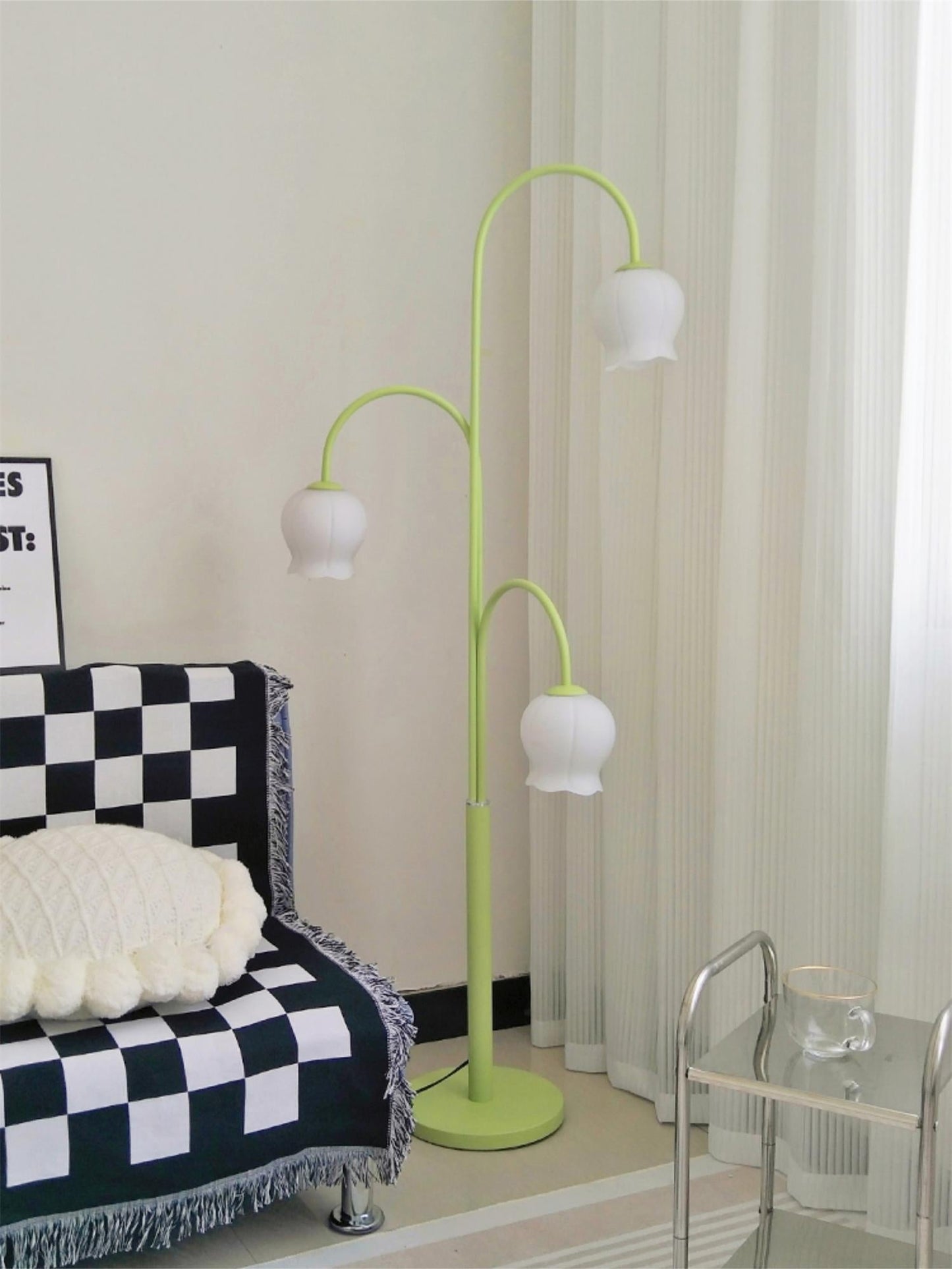 Bell Orchid Floor Lamp | Modern Minimalist Green & Glass Standing Light