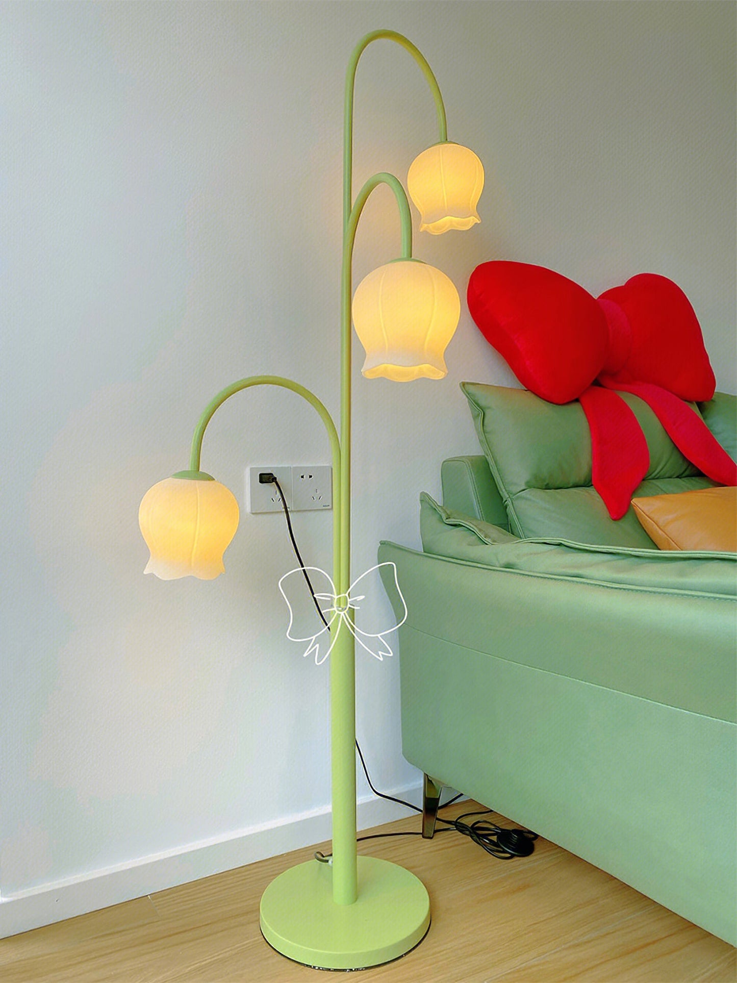Bell Orchid Floor Lamp | Modern Minimalist Green & Glass Standing Light