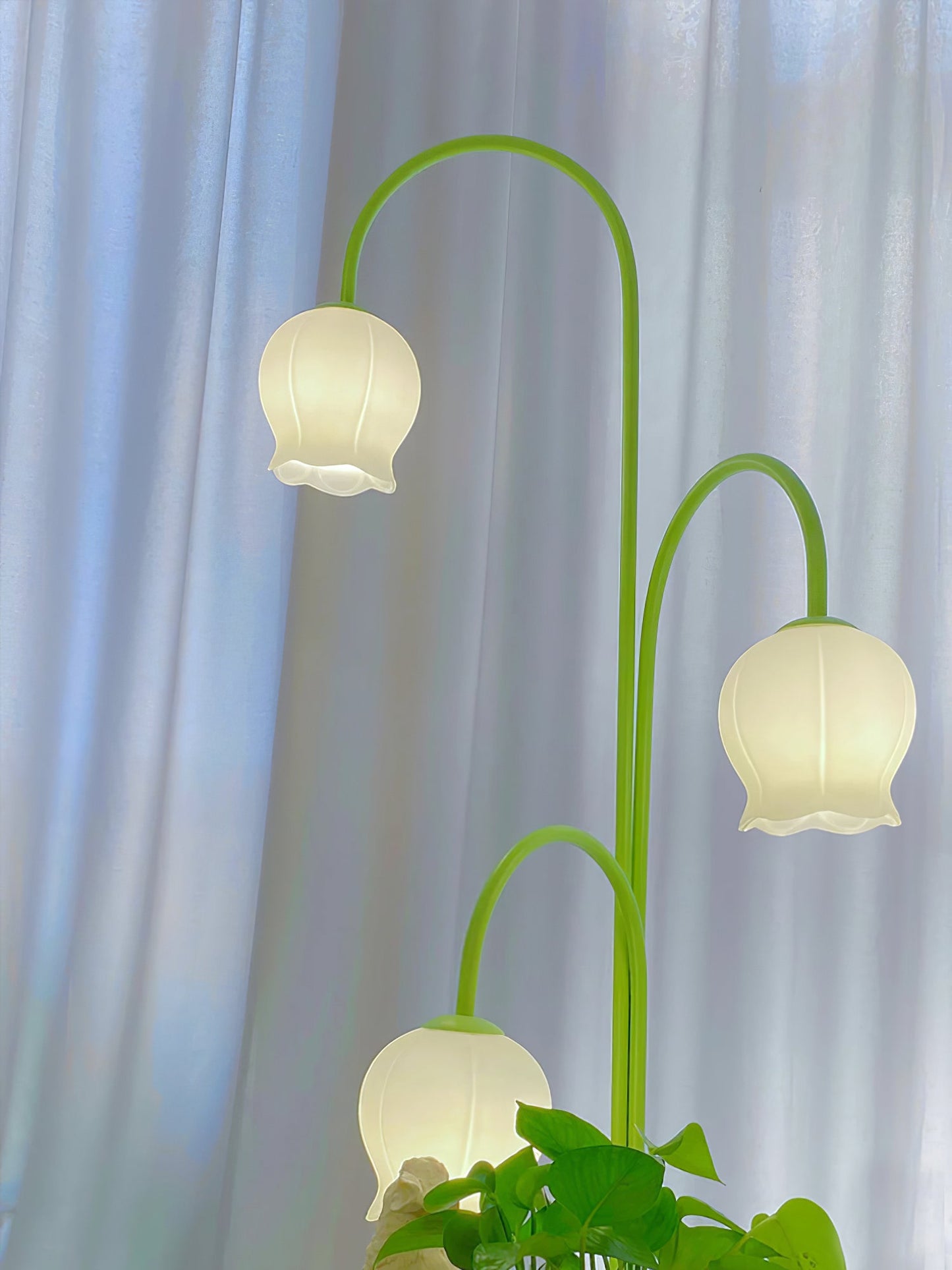 Bell Orchid Floor Lamp | Modern Minimalist Green & Glass Standing Light