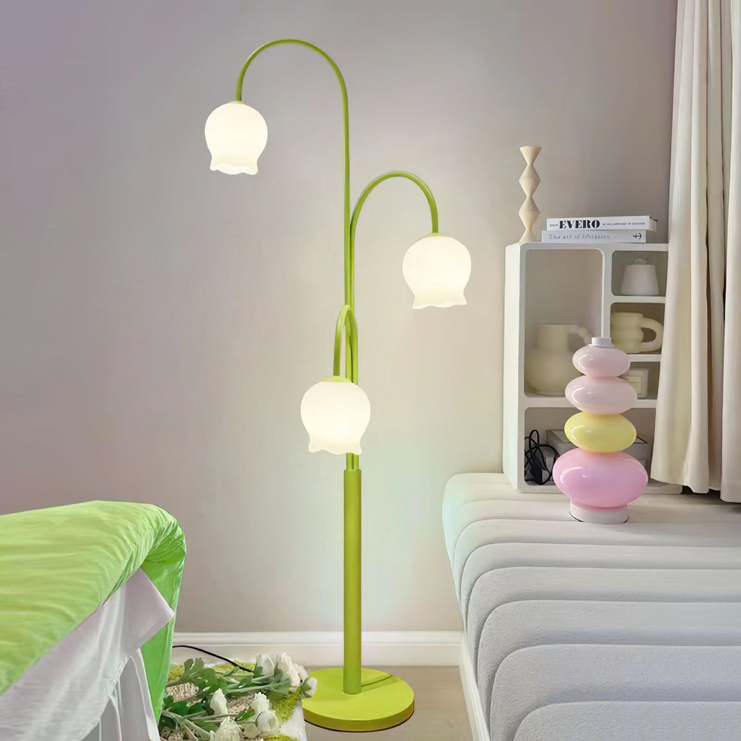 Bell Orchid Floor Lamp | Modern Minimalist Green & Glass Standing Light