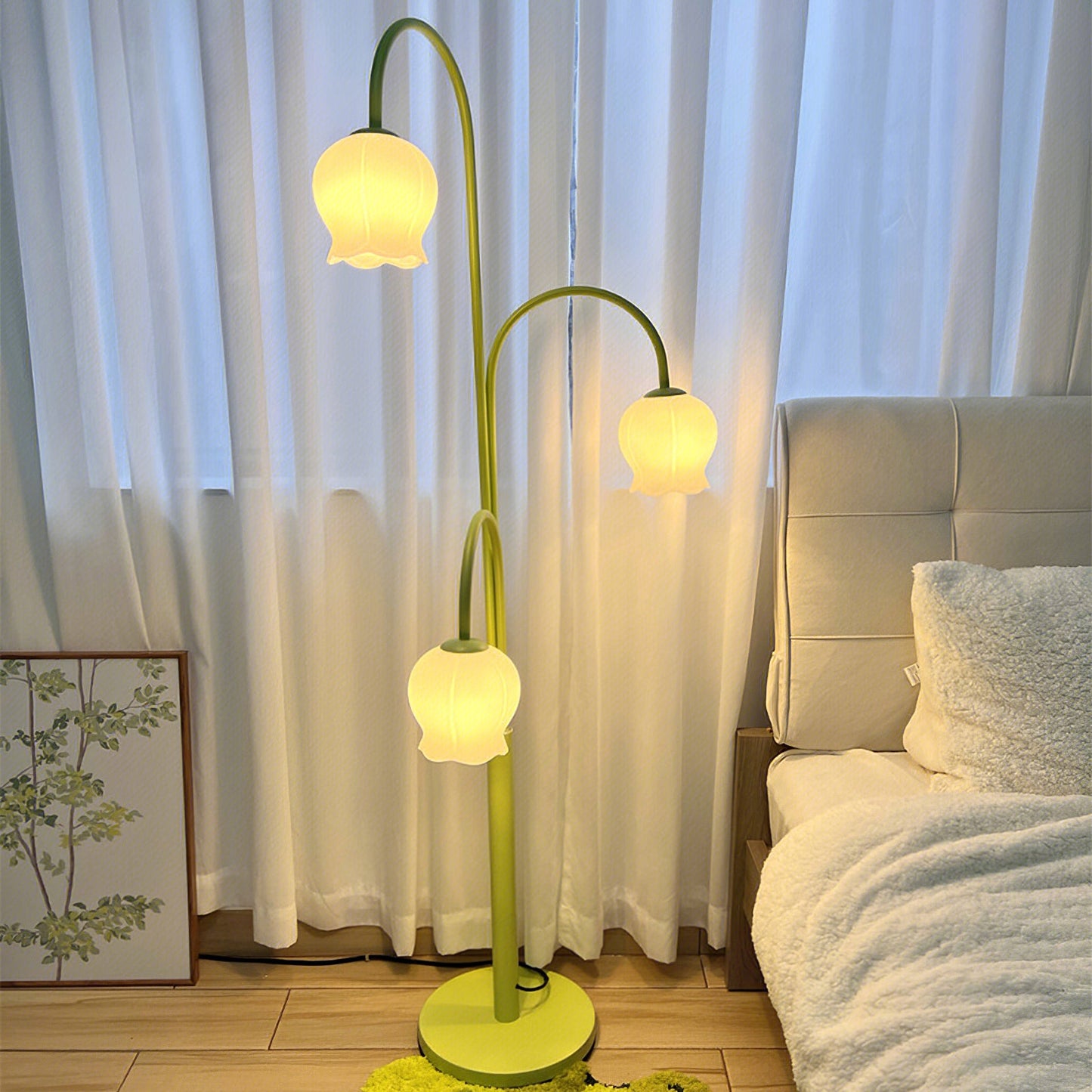 Bell Orchid Floor Lamp | Modern Minimalist Green & Glass Standing Light
