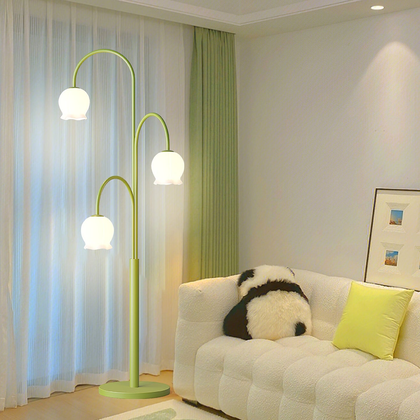 Bell Orchid Floor Lamp | Modern Minimalist Green & Glass Standing Light