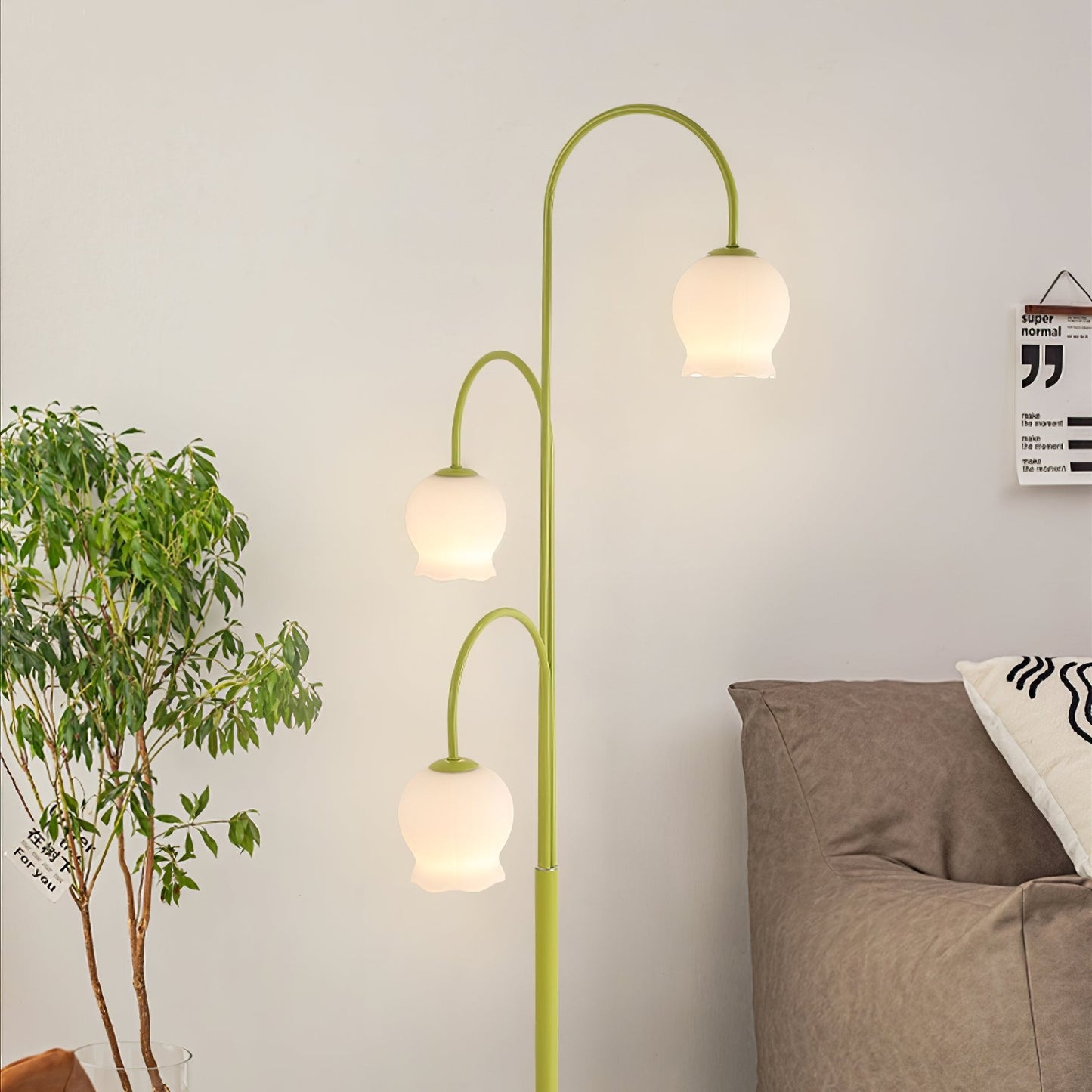 Bell Orchid Floor Lamp | Modern Minimalist Green & Glass Standing Light