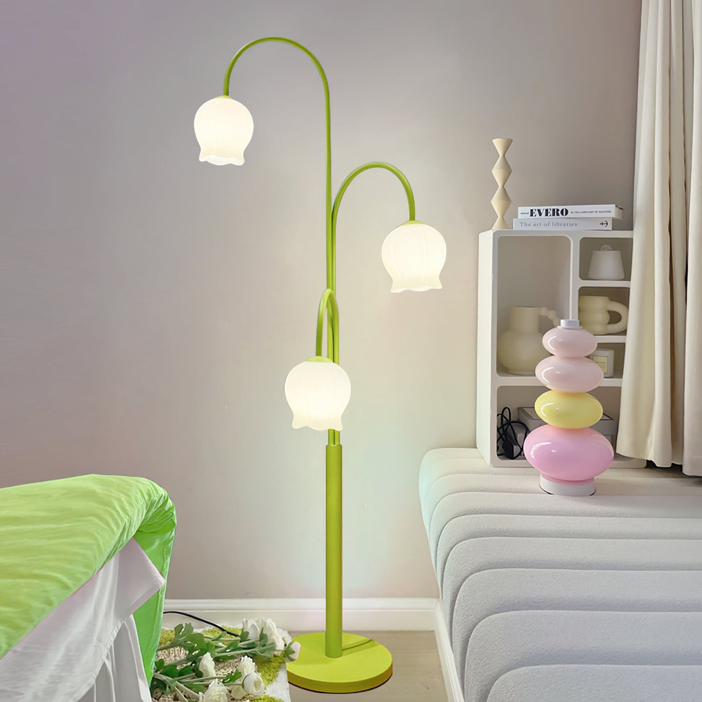Bell Orchid Floor Lamp | Modern Minimalist Green & Glass Standing Light