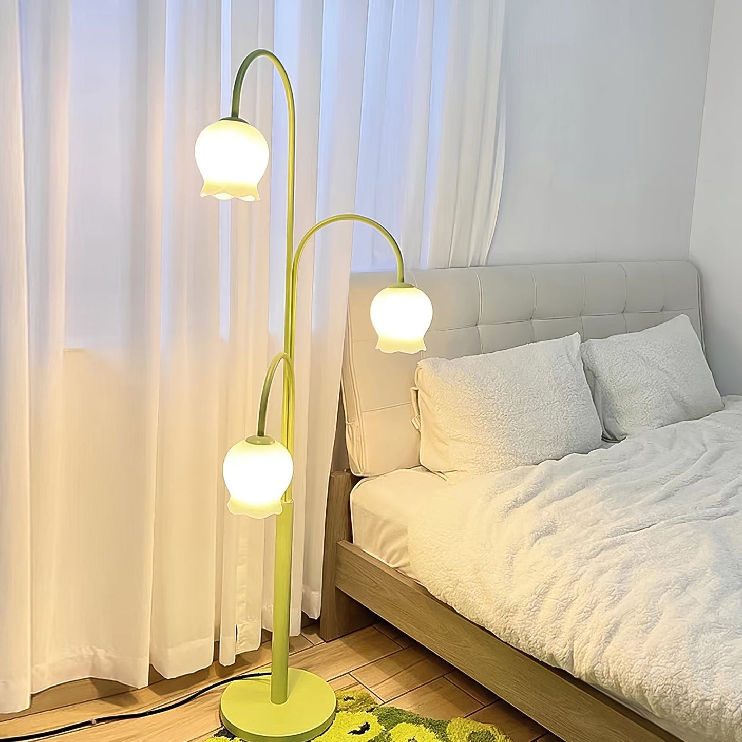 Bell Orchid Floor Lamp | Modern Minimalist Green & Glass Standing Light