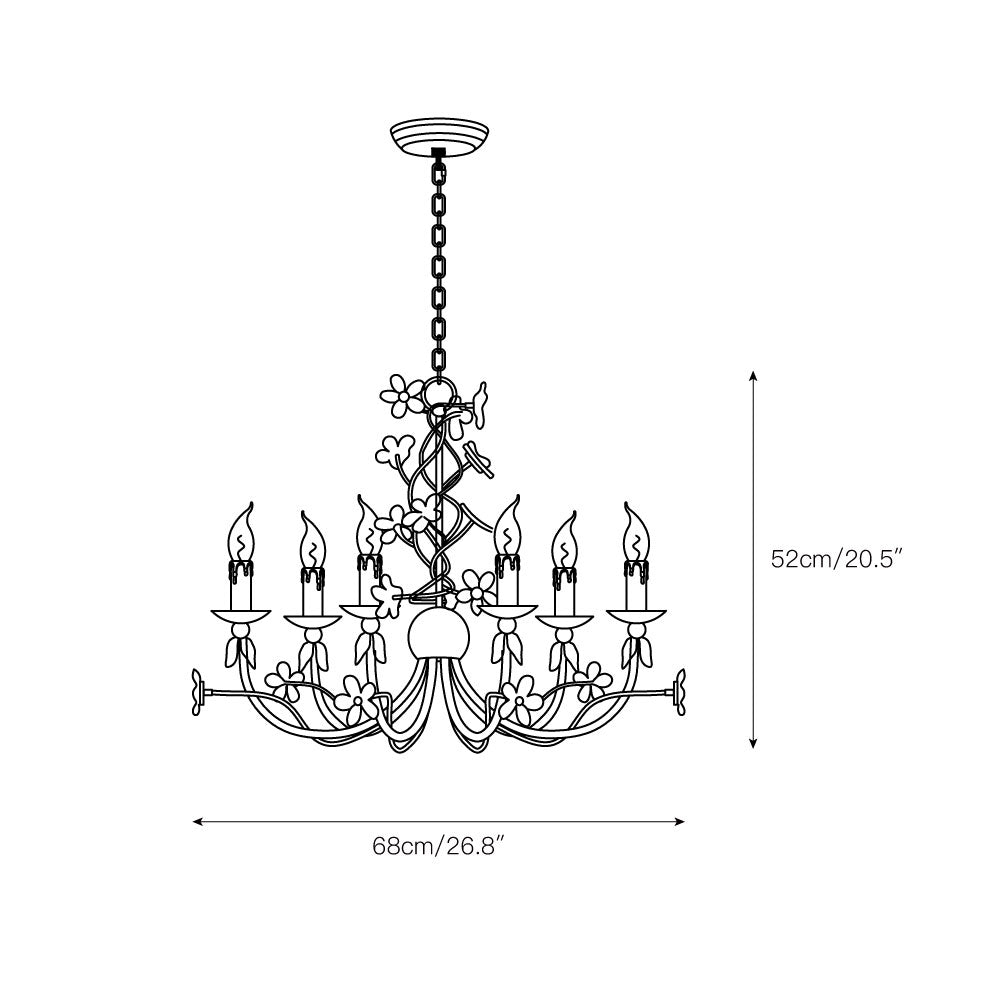 Belleville Floral Brass Chandelier | Hand-Forged 6-Light Crystal & Vine Lamp