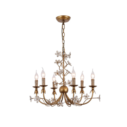 Belleville Floral Brass Chandelier | Hand-Forged 6-Light Crystal & Vine Lamp