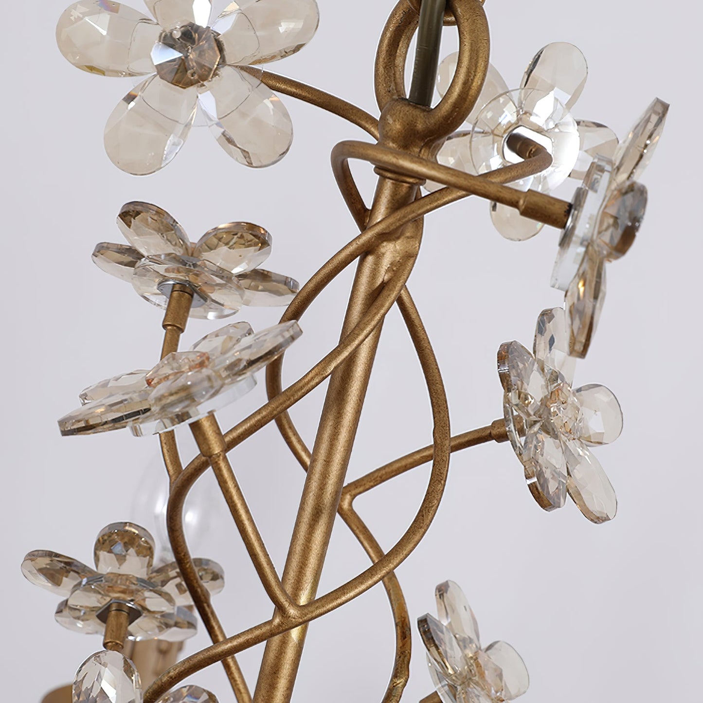 Belleville Floral Brass Chandelier | Hand-Forged 6-Light Crystal & Vine Lamp