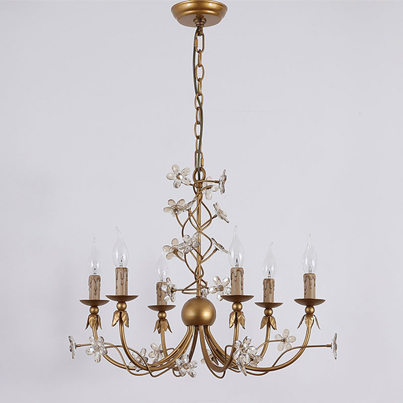 Belleville Floral Brass Chandelier | Hand-Forged 6-Light Crystal & Vine Lamp