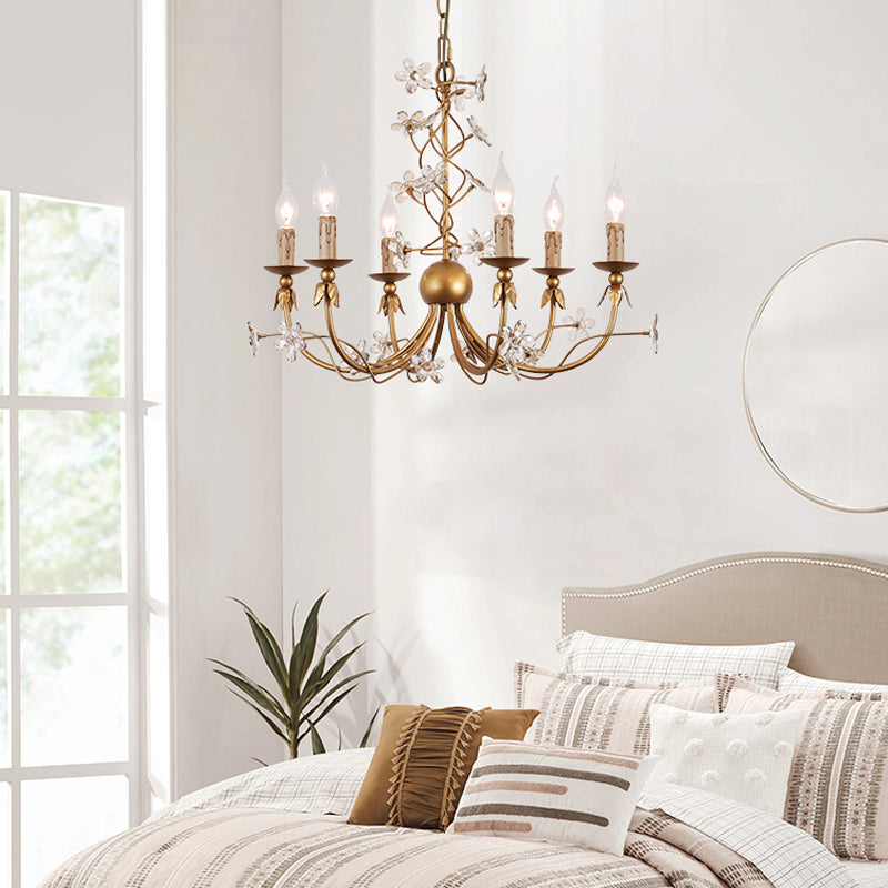 Belleville Floral Brass Chandelier | Hand-Forged 6-Light Crystal & Vine Lamp