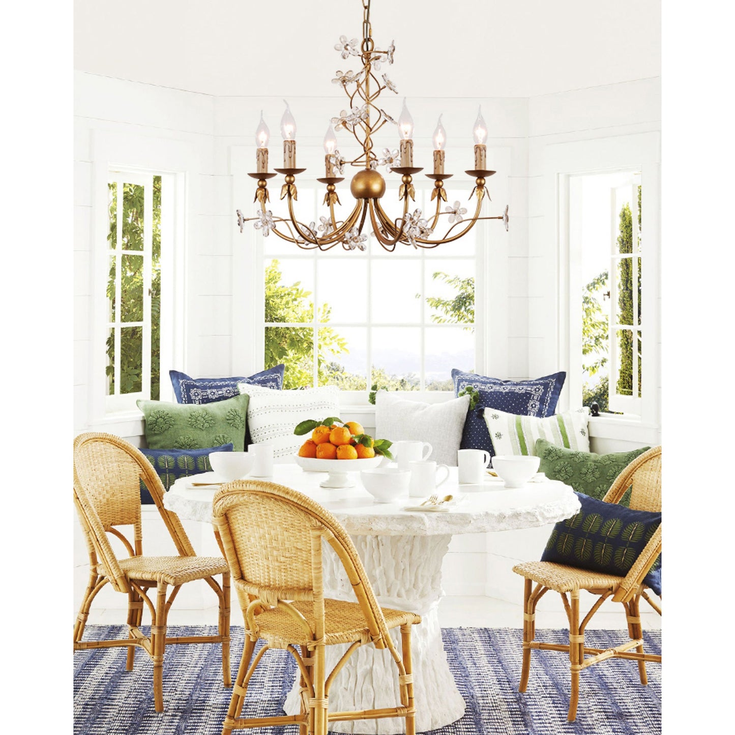 Belleville Floral Brass Chandelier | Hand-Forged 6-Light Crystal & Vine Lamp