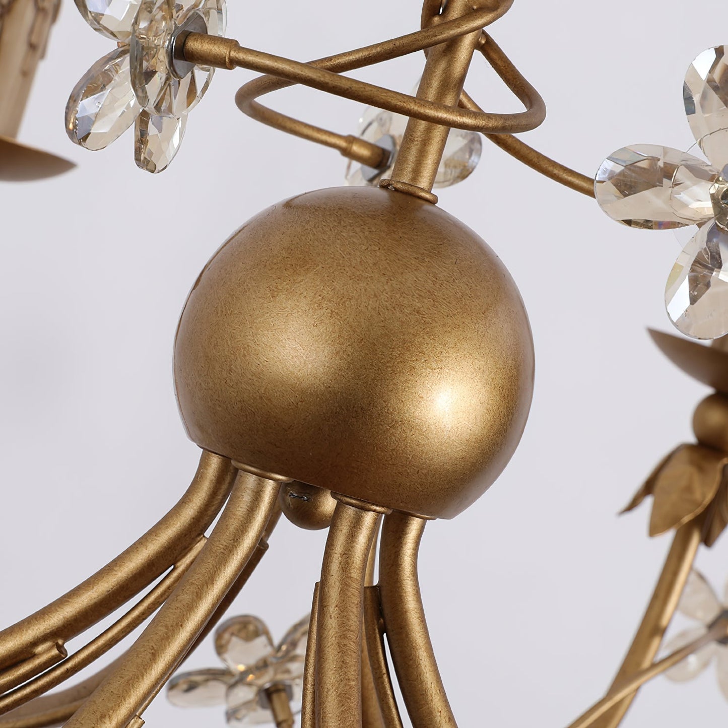 Belleville Floral Brass Chandelier | Hand-Forged 6-Light Crystal & Vine Lamp