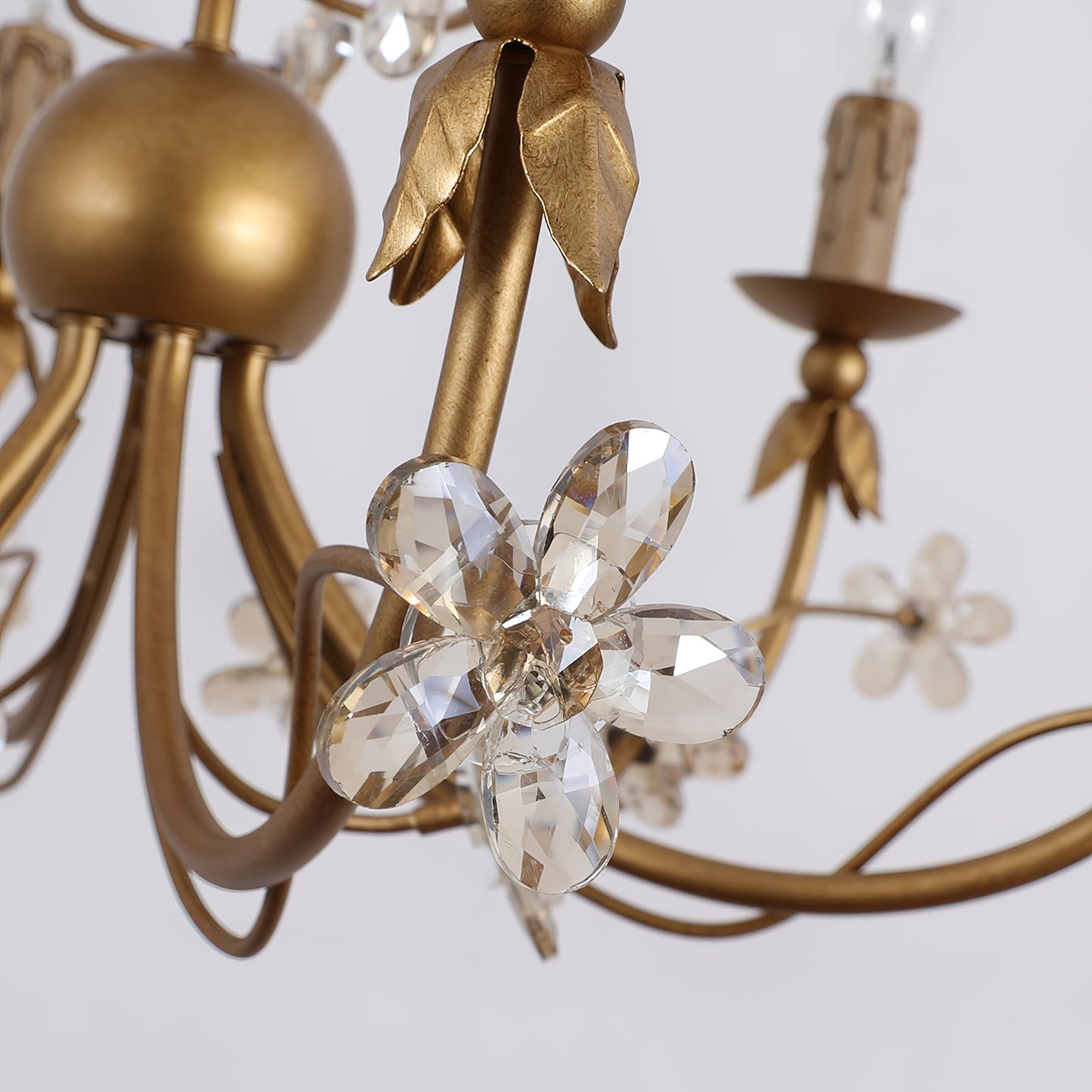 Belleville Floral Brass Chandelier | Hand-Forged 6-Light Crystal & Vine Lamp