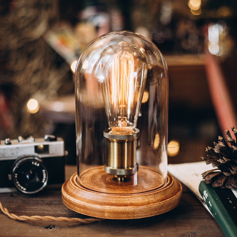Bell Jar Table Lamp | Modern Minimalist Glass Dome & Solid Wood Light