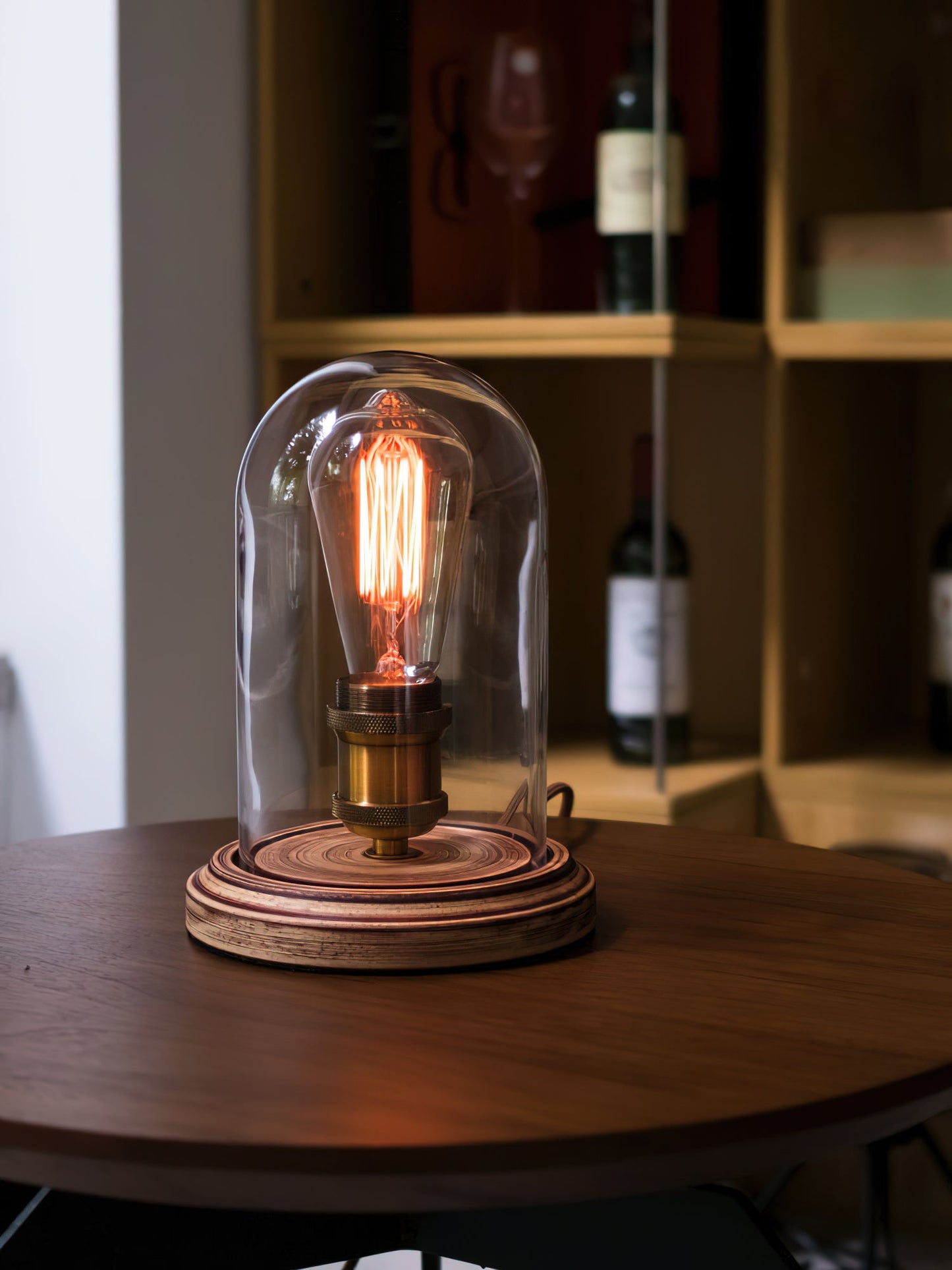 Bell Jar Table Lamp | Modern Minimalist Glass Dome & Solid Wood Light