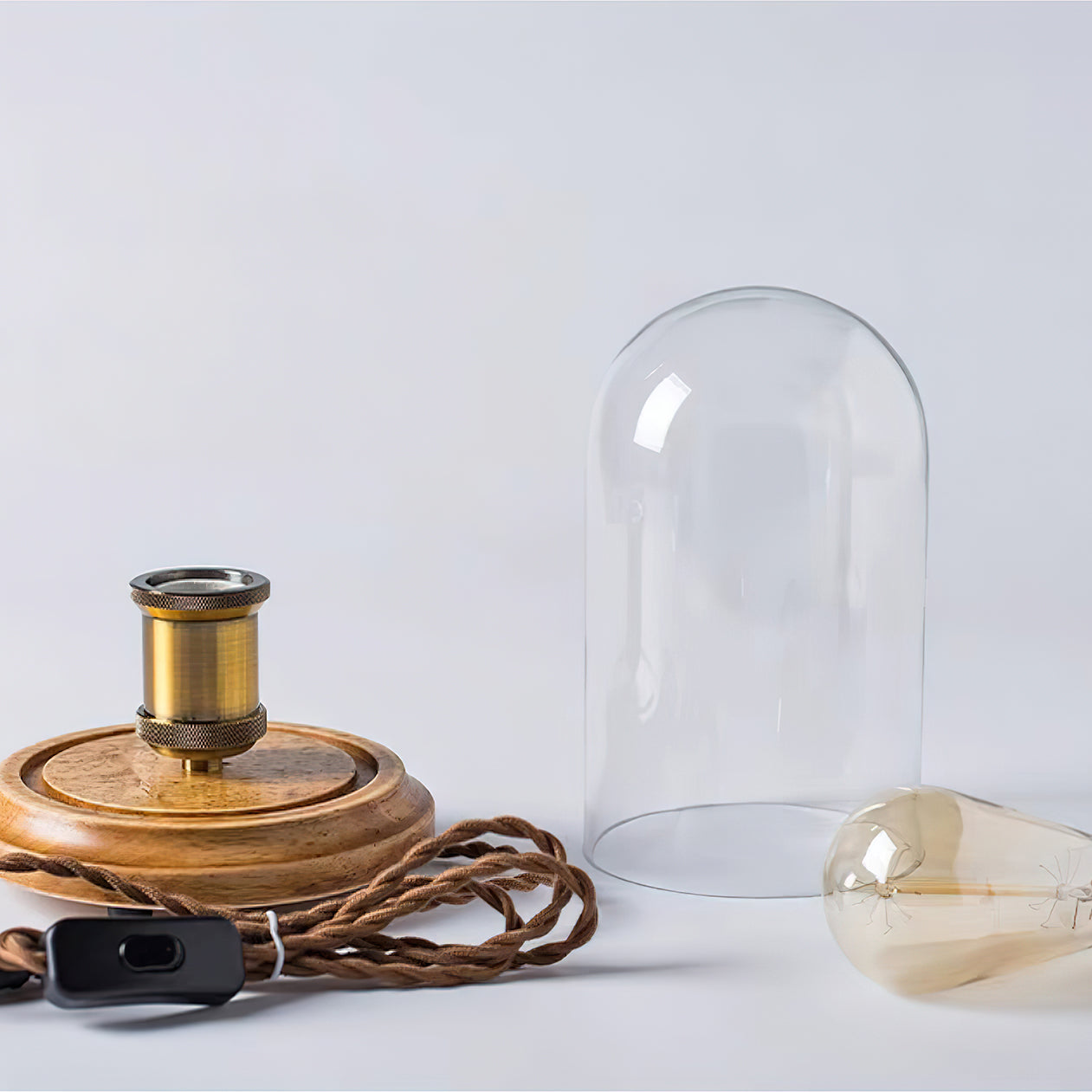 Bell Jar Table Lamp | Modern Minimalist Glass Dome & Solid Wood Light