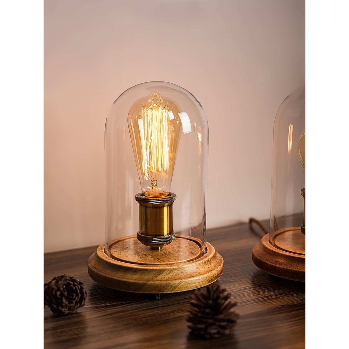 Bell Jar Table Lamp | Modern Minimalist Glass Dome & Solid Wood Light