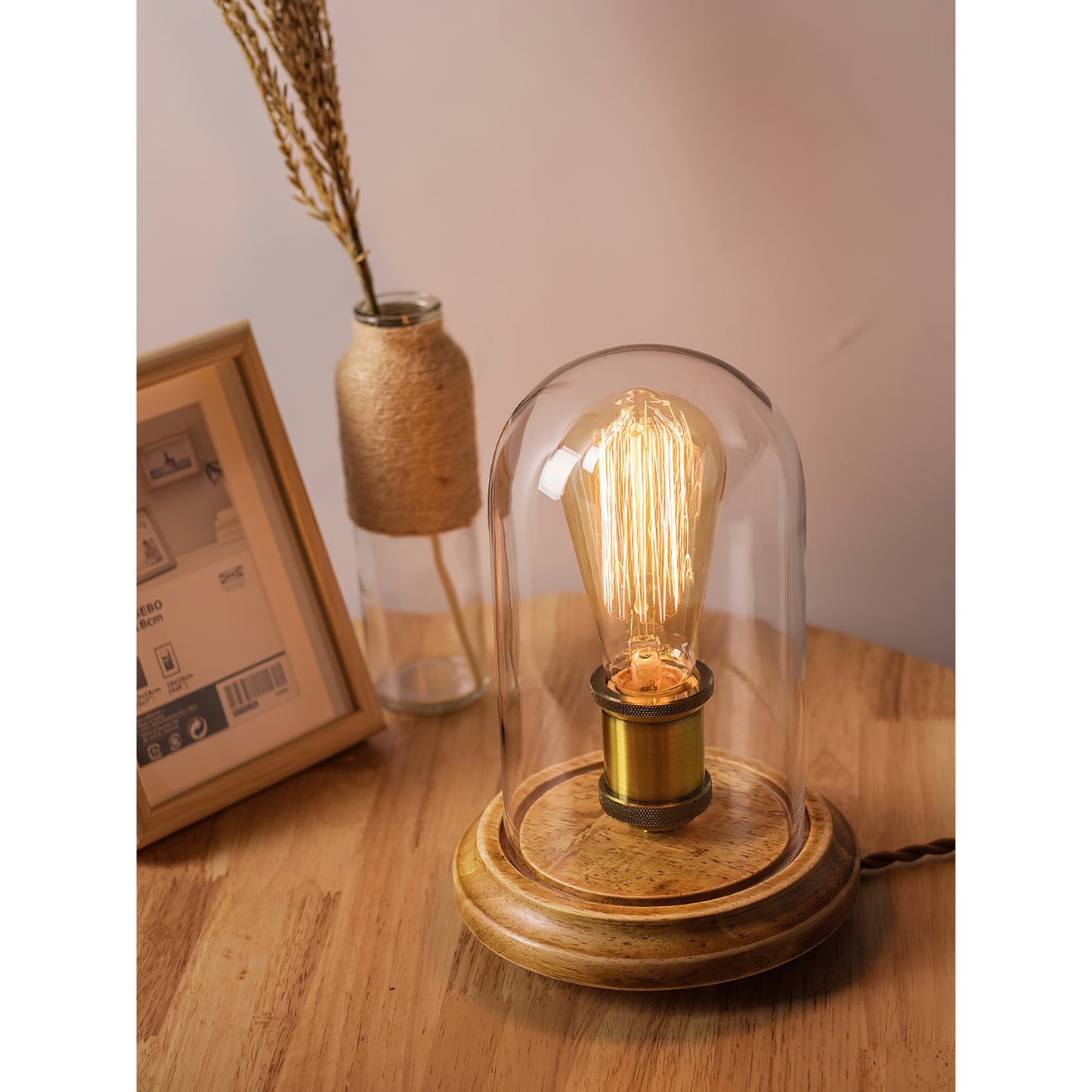 Bell Jar Table Lamp | Modern Minimalist Glass Dome & Solid Wood Light