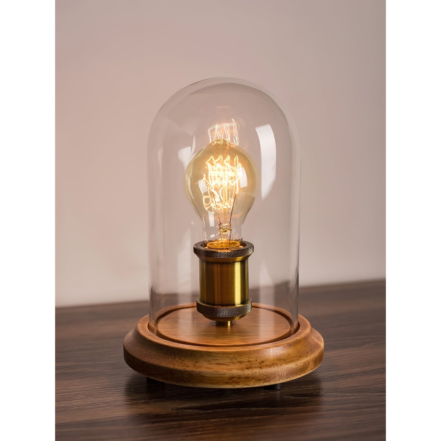 Bell Jar Table Lamp | Modern Minimalist Glass Dome & Solid Wood Light