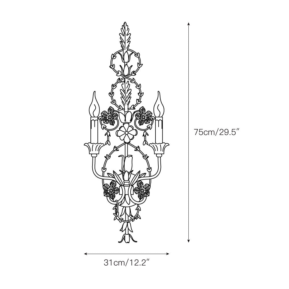 Belmonte Brass Wall Sconce | Tall 75cm Vintage Candle Wall Lamp