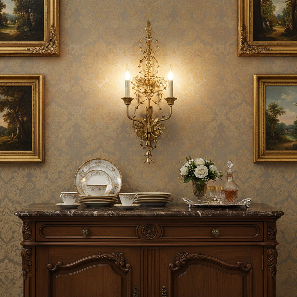 Belmonte Brass Wall Sconce | Tall 75cm Vintage Candle Wall Lamp