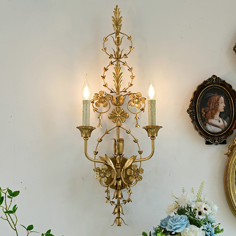 Belmonte Brass Wall Sconce | Tall 75cm Vintage Candle Wall Lamp