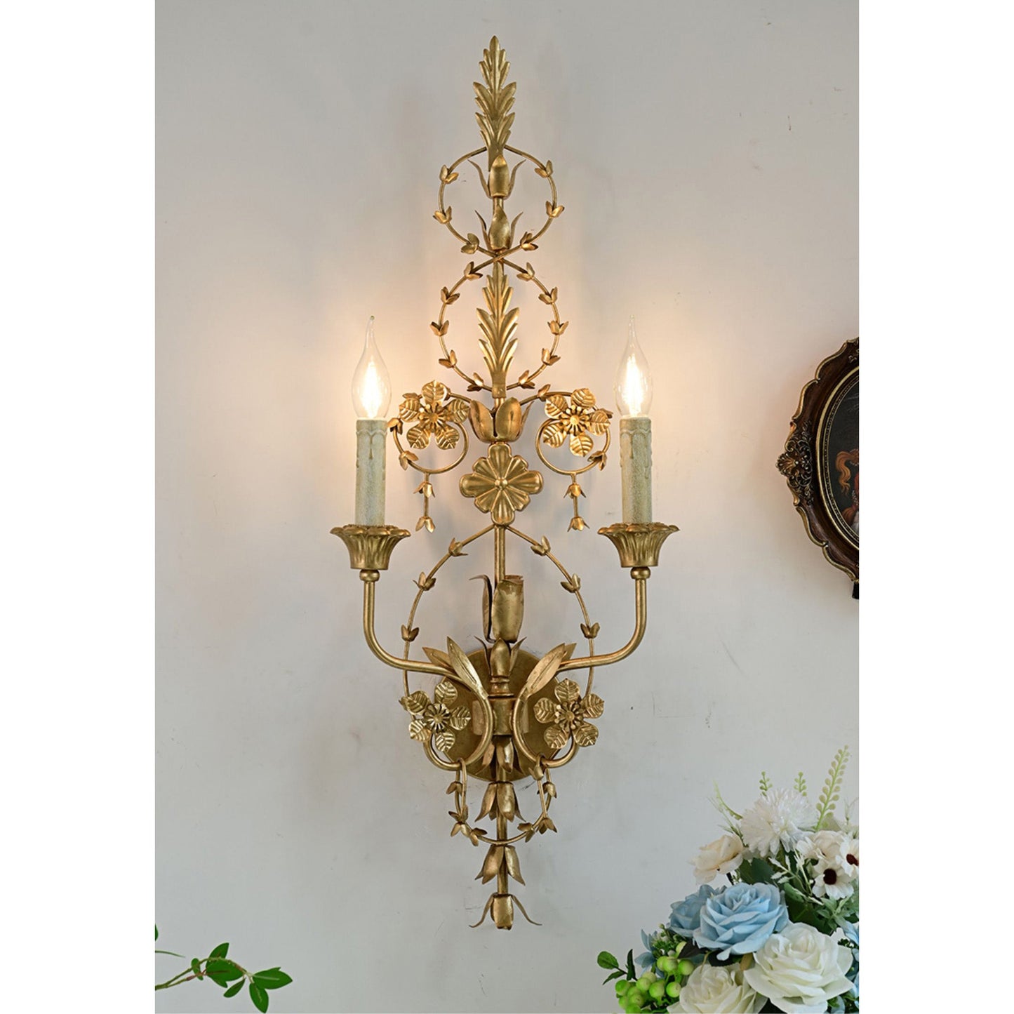 Belmonte Brass Wall Sconce | Tall 75cm Vintage Candle Wall Lamp