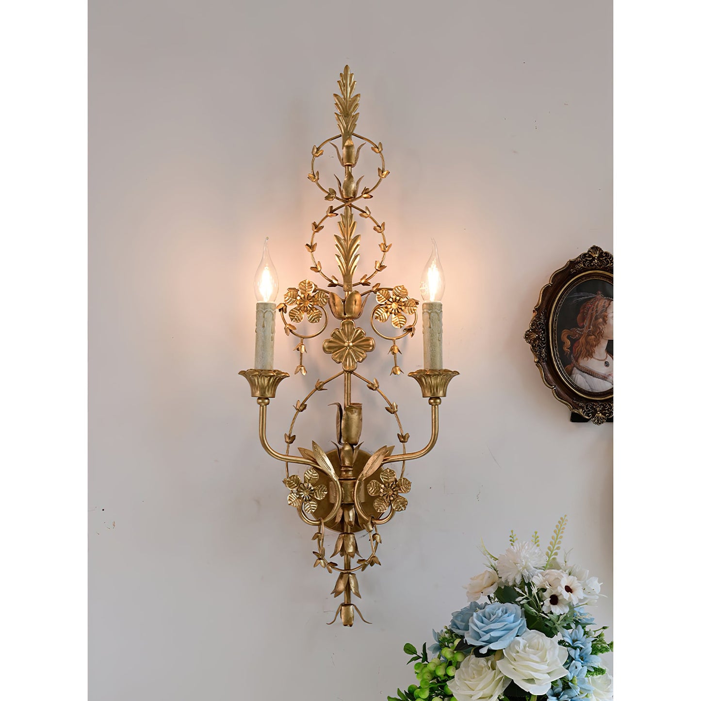 Belmonte Brass Wall Sconce | Tall 75cm Vintage Candle Wall Lamp