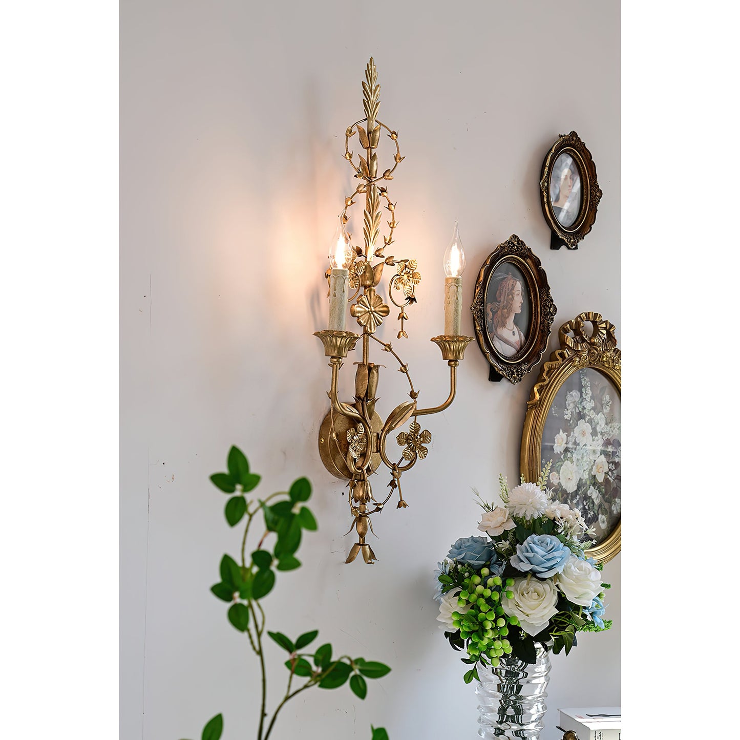 Belmonte Brass Wall Sconce | Tall 75cm Vintage Candle Wall Lamp