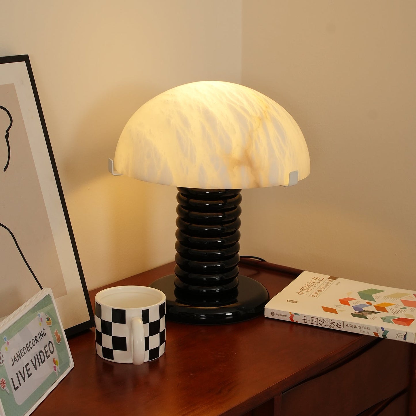 Ben Swildens Alabaster Table Lamp | Mid-Century Modern Stone Dome Light