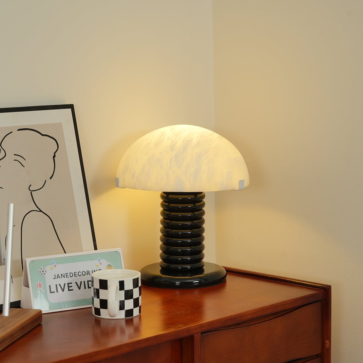 Ben Swildens Alabaster Table Lamp | Mid-Century Modern Stone Dome Light