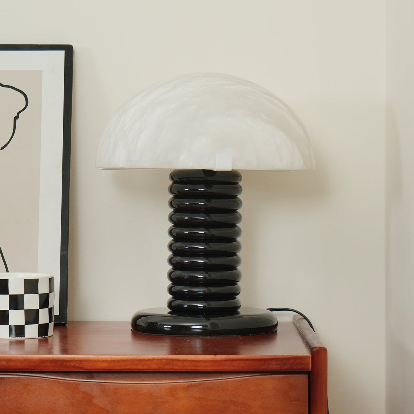 Ben Swildens Alabaster Table Lamp | Mid-Century Modern Stone Dome Light