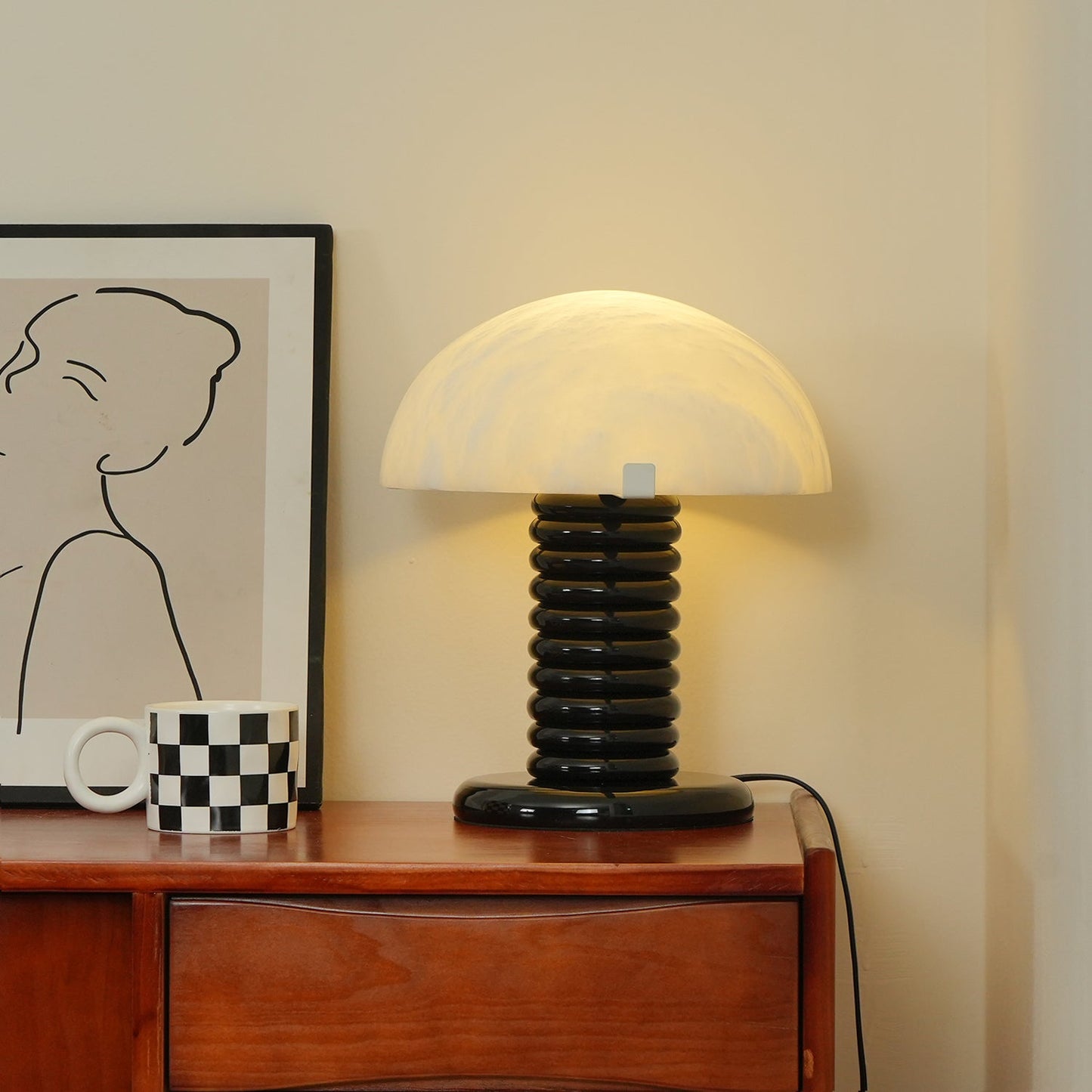 Ben Swildens Alabaster Table Lamp | Mid-Century Modern Stone Dome Light