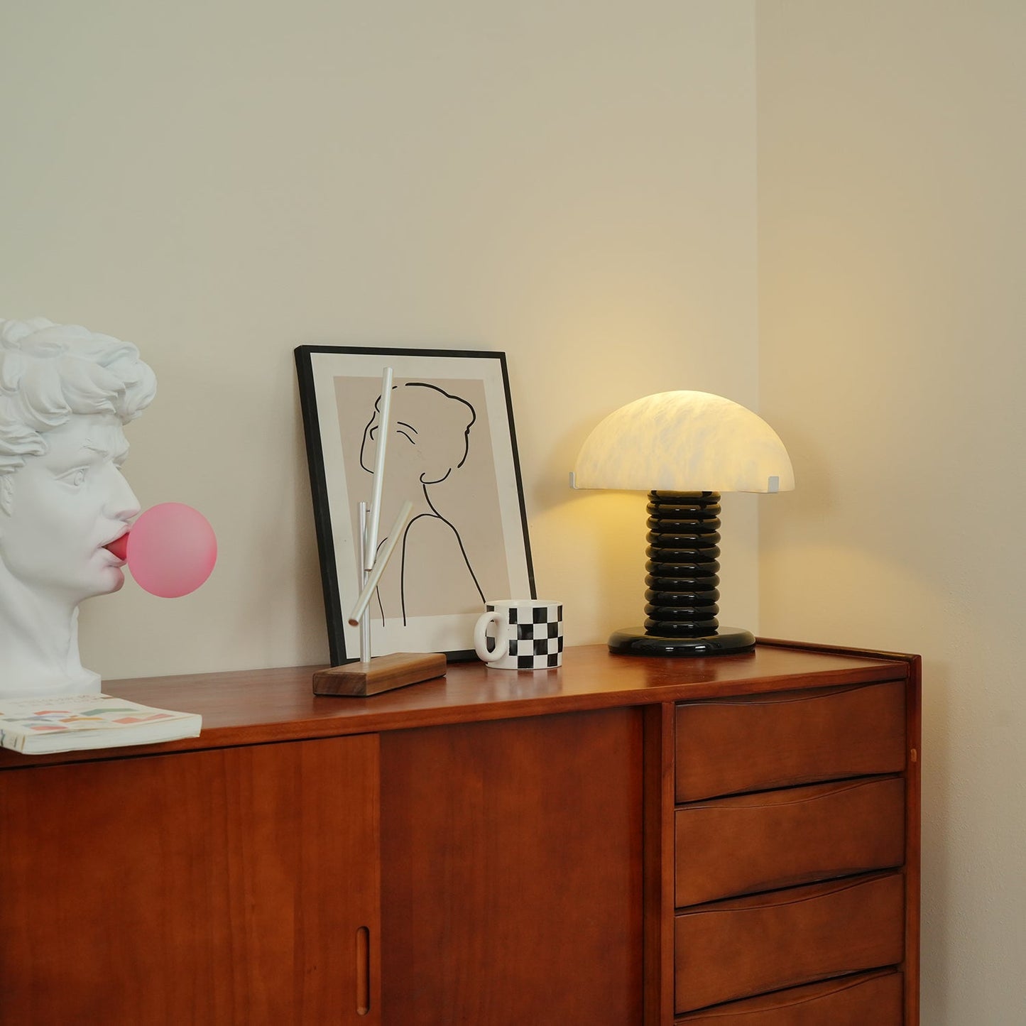 Ben Swildens Alabaster Table Lamp | Mid-Century Modern Stone Dome Light
