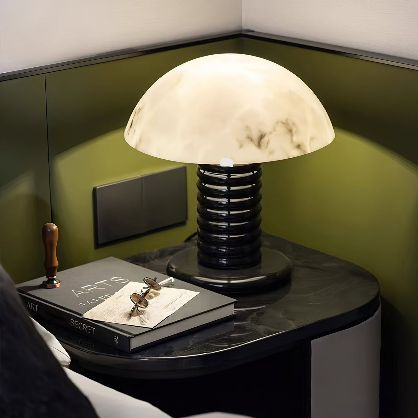 Ben Swildens Alabaster Table Lamp | Mid-Century Modern Stone Dome Light