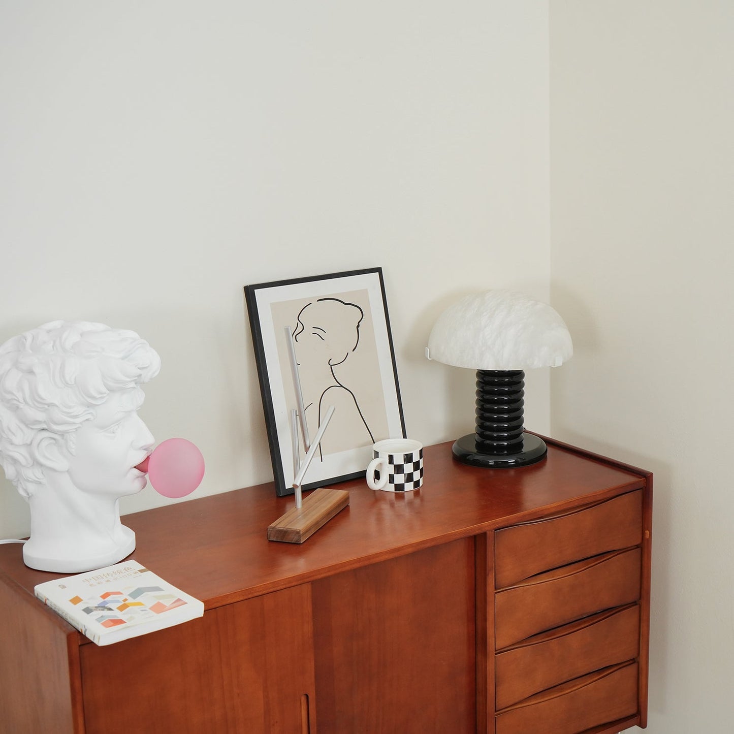 Ben Swildens Alabaster Table Lamp | Mid-Century Modern Stone Dome Light