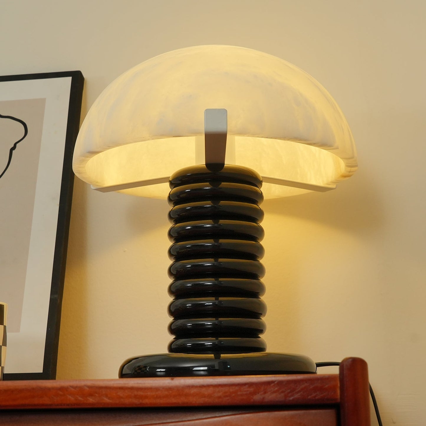 Ben Swildens Alabaster Table Lamp | Mid-Century Modern Stone Dome Light
