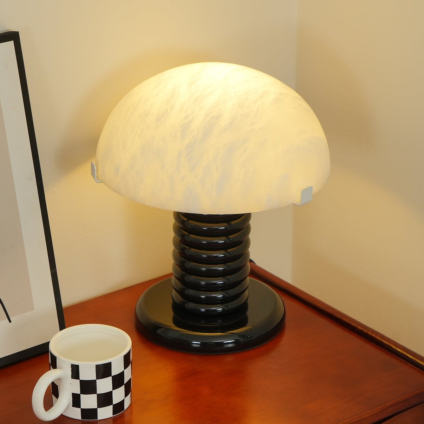Ben Swildens Alabaster Table Lamp | Mid-Century Modern Stone Dome Light