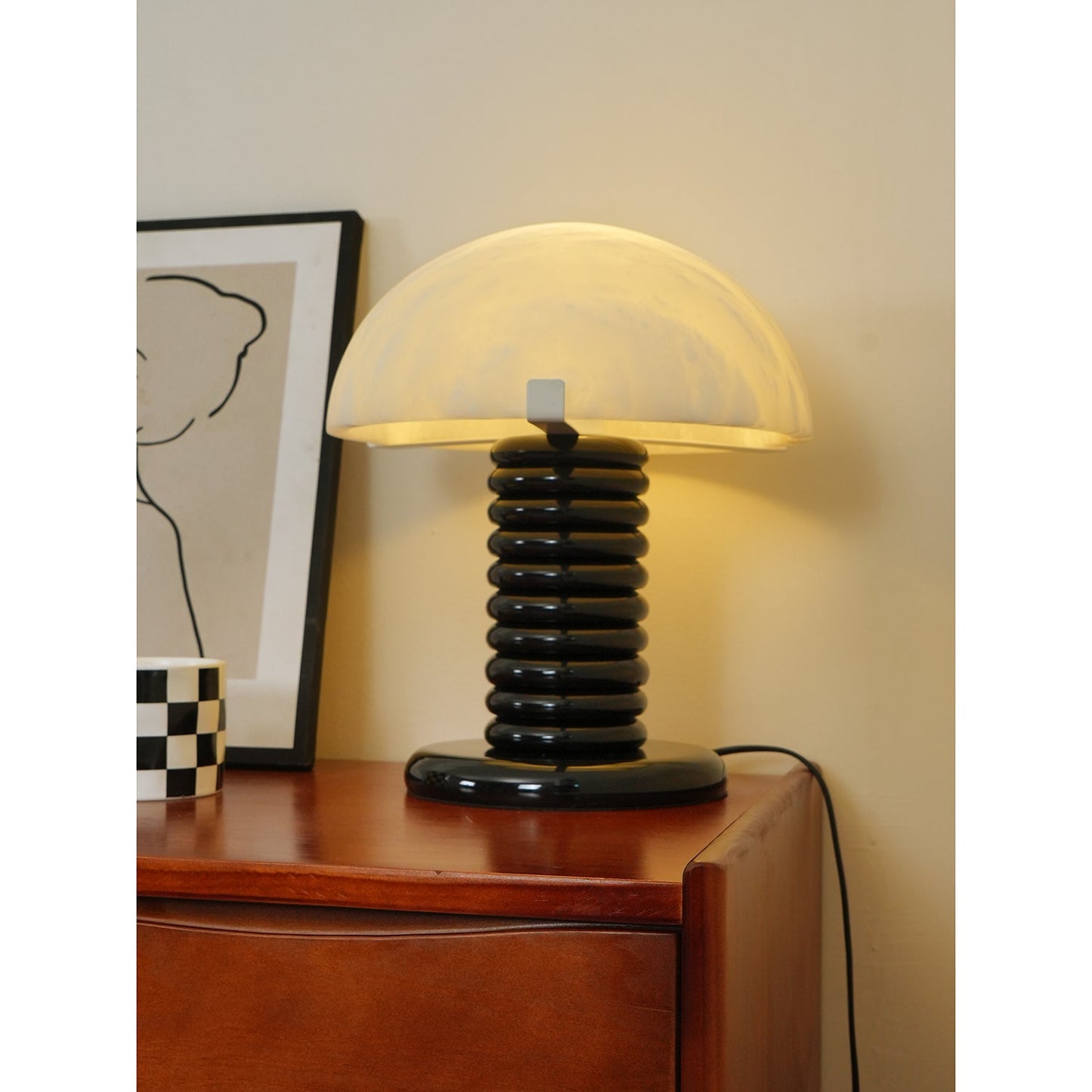 Ben Swildens Alabaster Table Lamp | Mid-Century Modern Stone Dome Light