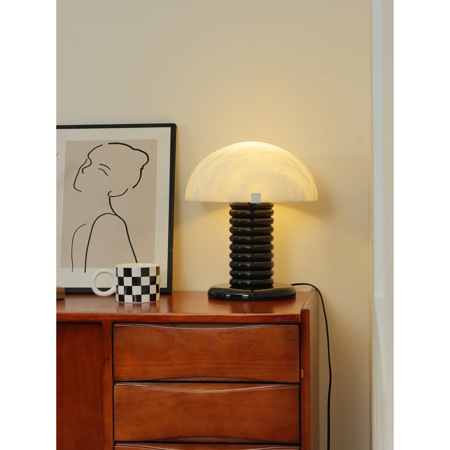 Ben Swildens Alabaster Table Lamp | Mid-Century Modern Stone Dome Light