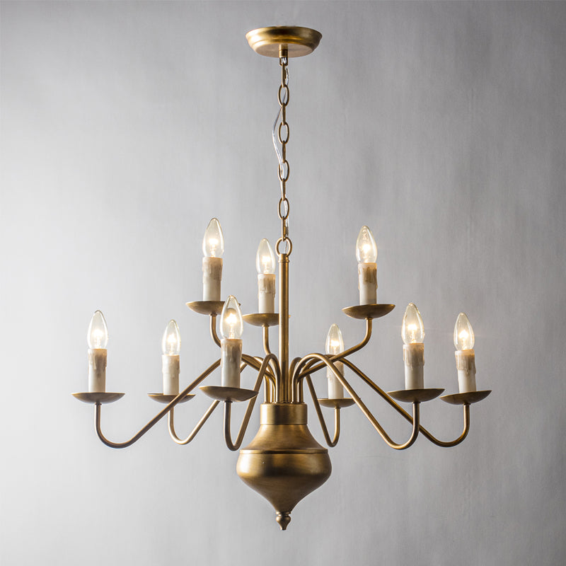 Benedetto Brass Chandelier | 9-Light Vintage French Country Candle Pendant