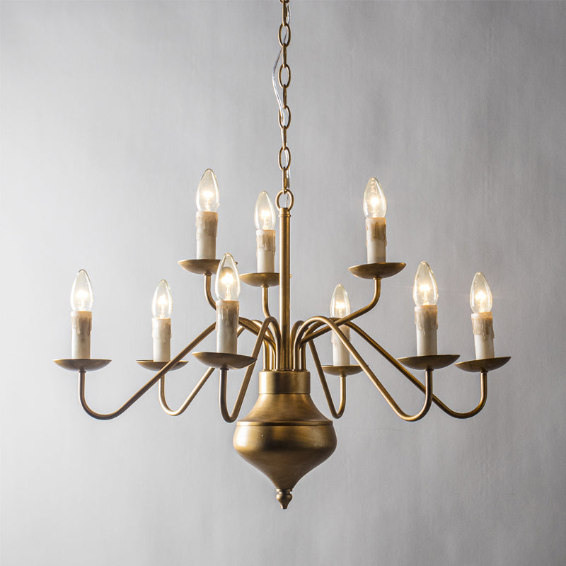 Benedetto Brass Chandelier | 9-Light Vintage French Country Candle Pendant