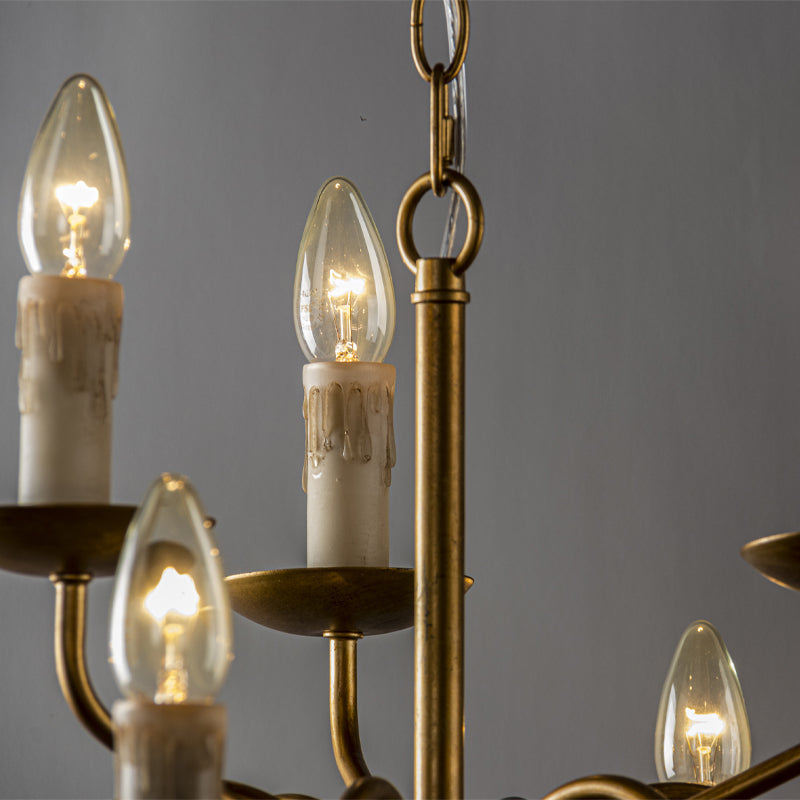 Benedetto Brass Chandelier | 9-Light Vintage French Country Candle Pendant
