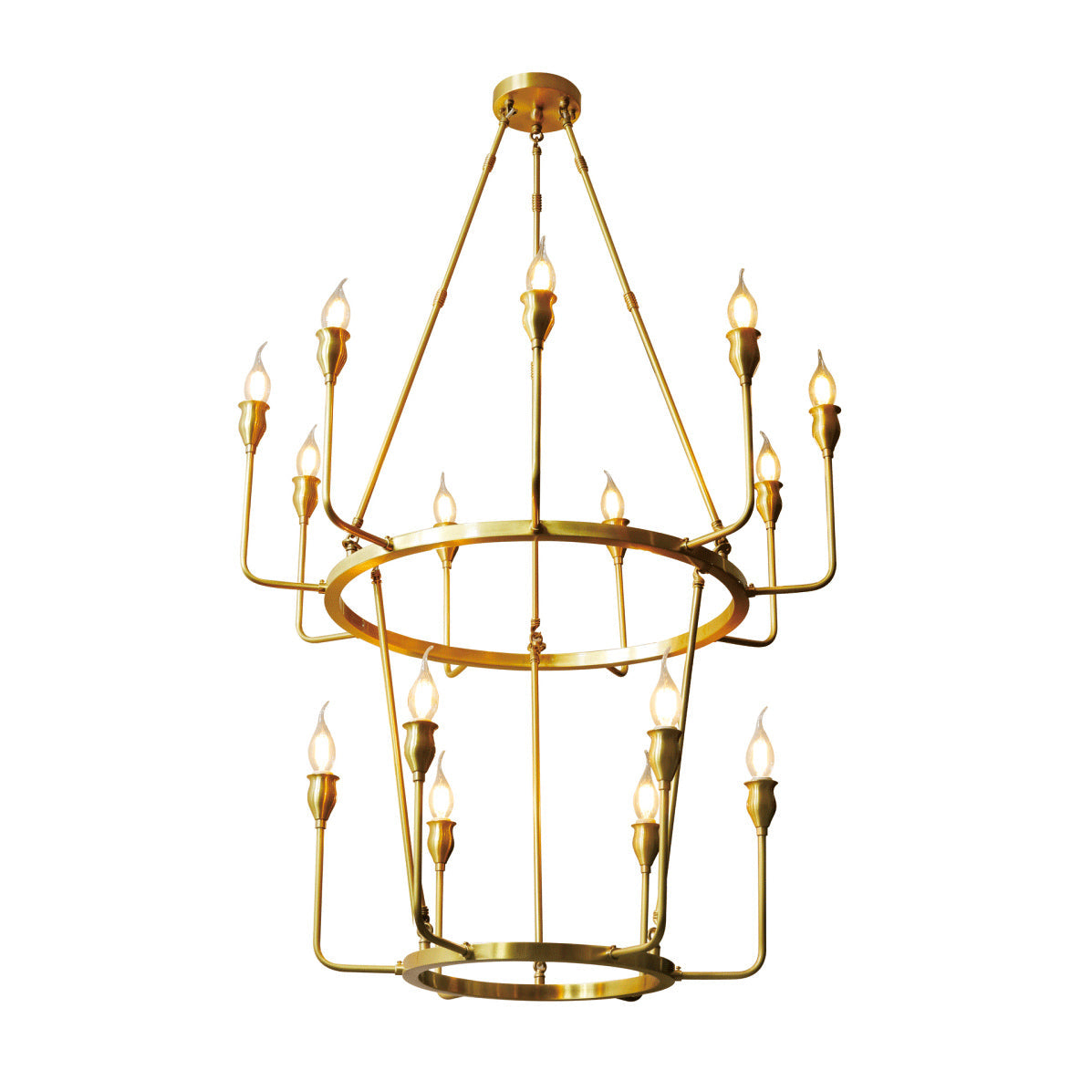 Berlin Candle Chandelier – Wagon Wheel Brass & Candlestick Multi-Head Chandelier