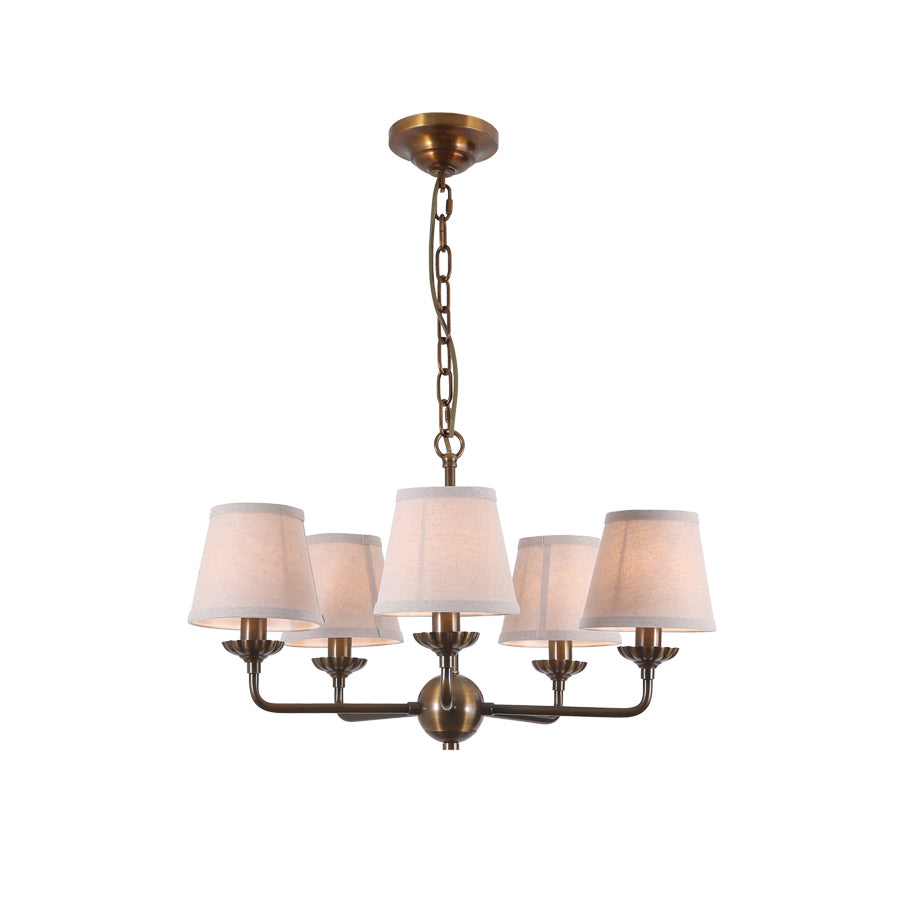 Bethany Chandelier – Antique Brass & Nebular Fabric Shade Chandelier