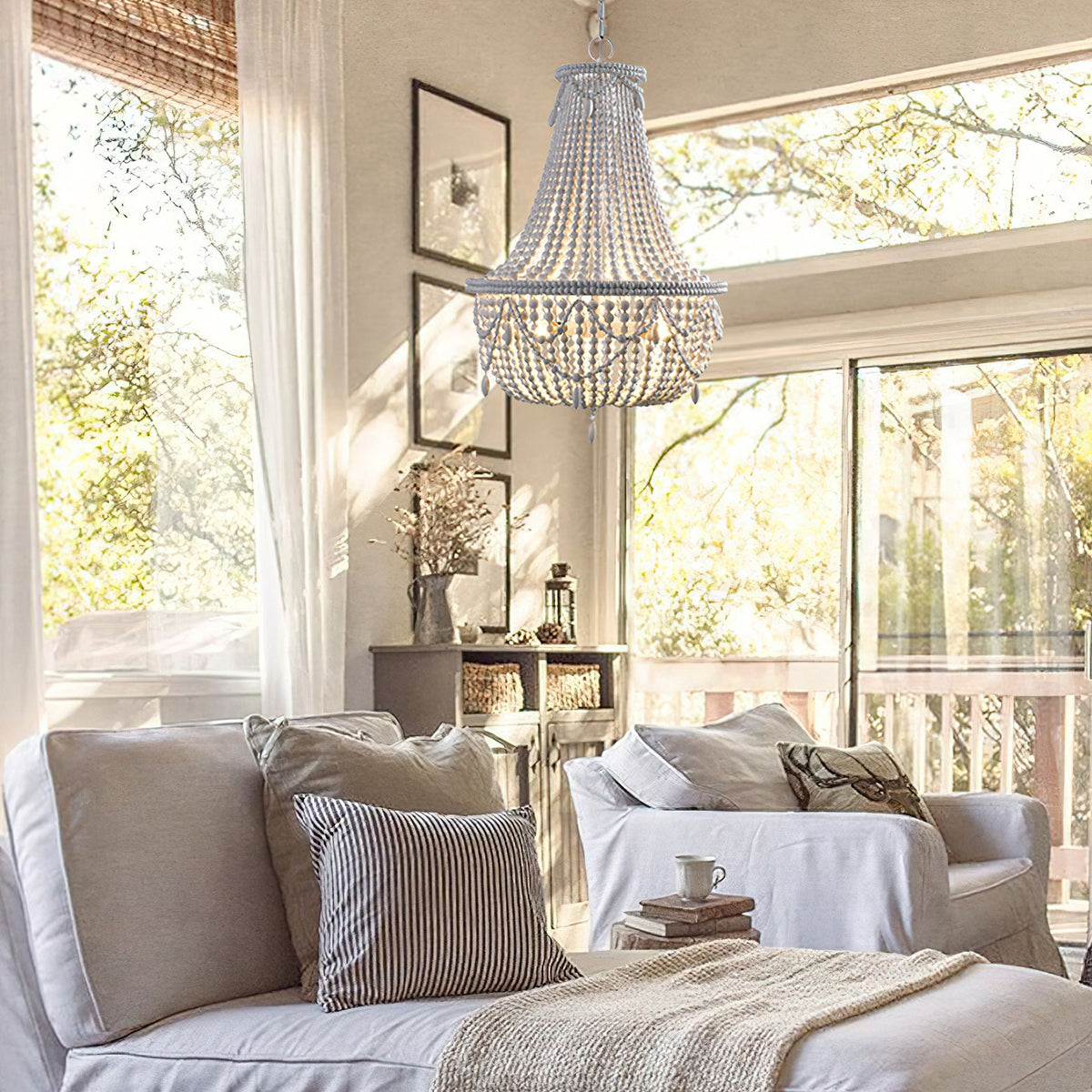 Betsey Wood Bead Chandelier – Empire Style Iron & Wooden Bead Chandelier